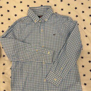 Vinyard Vines Boys Check Performance Whale Shirt Size S (10-12)